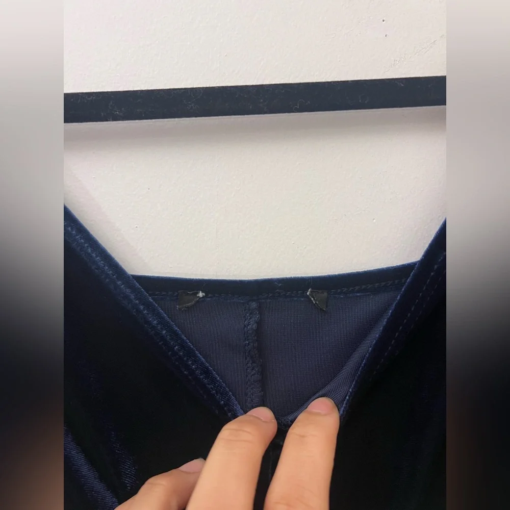 Velvet Asymmetrical Navy Blue Sexy Dress - Picture 4 of 11